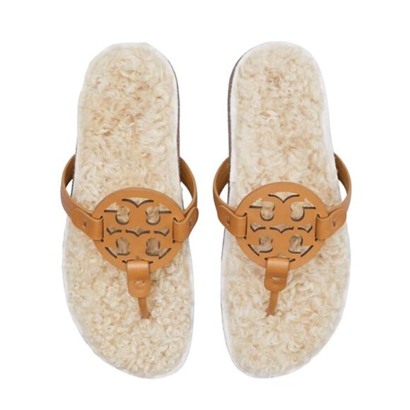 Tory Burch Miller Cloud Genuine Shearling Flip Flop Flats Sandals Size 8 NWB - Picture 6 of 13